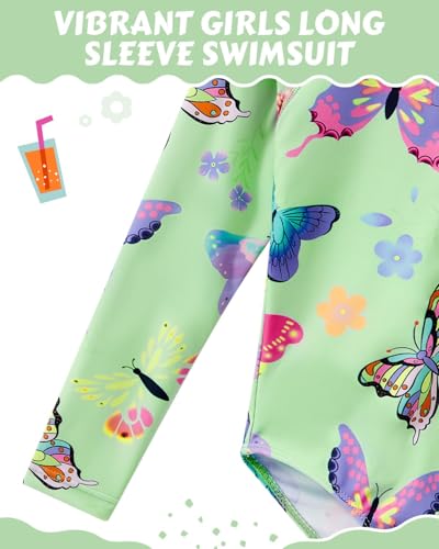 Image of Century Star UPF 50+ Girls Long Sleeve Swimsuit - Rash Guard Swimsuit Toddler Kids Teen One Piece Bathing Suit Zip 2-15Y