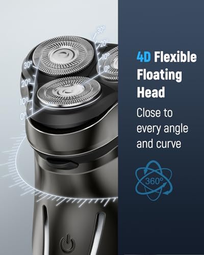 Image of Electric Razor for Men Waterproof: 5D Floating Rotary Shaver for Travel Wet or Dry - ๐๐๐ง๐ฌ๐ข๐ญ๐ข๐ฏ๐ ๐๐ค๐ข๐ง ๐๐๐ซ๐, USB Fast Charging, Stainless Steel Blades, Pop-up Trimmer Chic Black