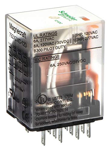 Schneider Electric 12VDC, 14-Pin Square Base General Purpose General Purpose Relay; AC Contact Rating: 6A @ 277V