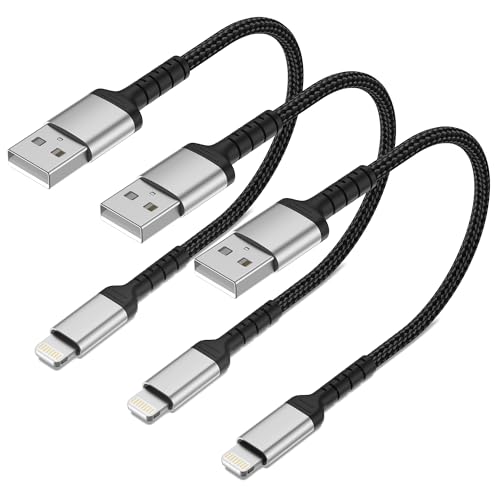 ADILIFT Câble de charge iPhone court 20CM, lot de 3 câbles USB A vers Lightning MFi certifiés en nylon, câble de charge rapide pour iPhone compatible avec iPhone 14...