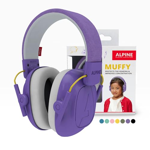 Alpine Muffy Kids - Hearing Protection - CE & ANSI Certified - Adjustable for Ages 3-16 years - Noise Cancelling Headphones - 25dB Sound Reduction Ideal for Protection and Concentration Aid Purple