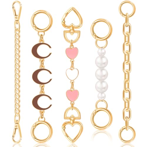 TINKRSTUFF 5Pcs Bag Extender Chain (Stylish Multishapes) Purse Extender Chains Bag Strap Extender for Handbags Crossbag Shoulder Bag, Metal Gold Chain Replacement Purse Bag Chains Accessories