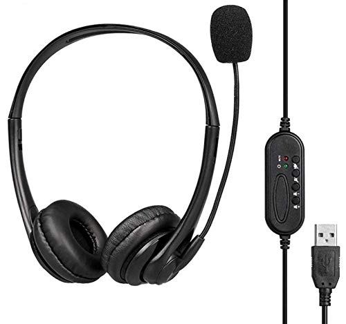 Noise Cancelling USB Headset for Computer, Laptop. Headphones with Microphone for PC, Video Calling, Skype, Zoom, Business Meetings. One Button Mic Mute.