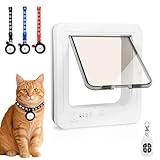 Smart Cat Door for Interior & Exterior, Flap Opening is 7.67’’ (H) by 7'' (W), RFID Cat Pet Door with 3 RFID Collar Sensor Keys & 1 Remote & 4 Way Locking Cat Flap, Automatic Opening Cat Door ﻿(White)