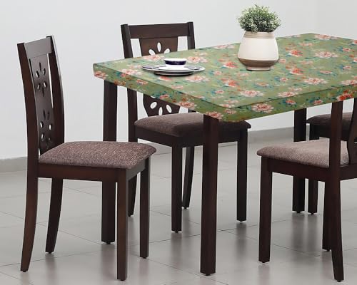 Image of The Furnishing Tree Elastic Cotton Square Dining Table Cover 42x42 in Inches Floral Multicolor on Greenish Base