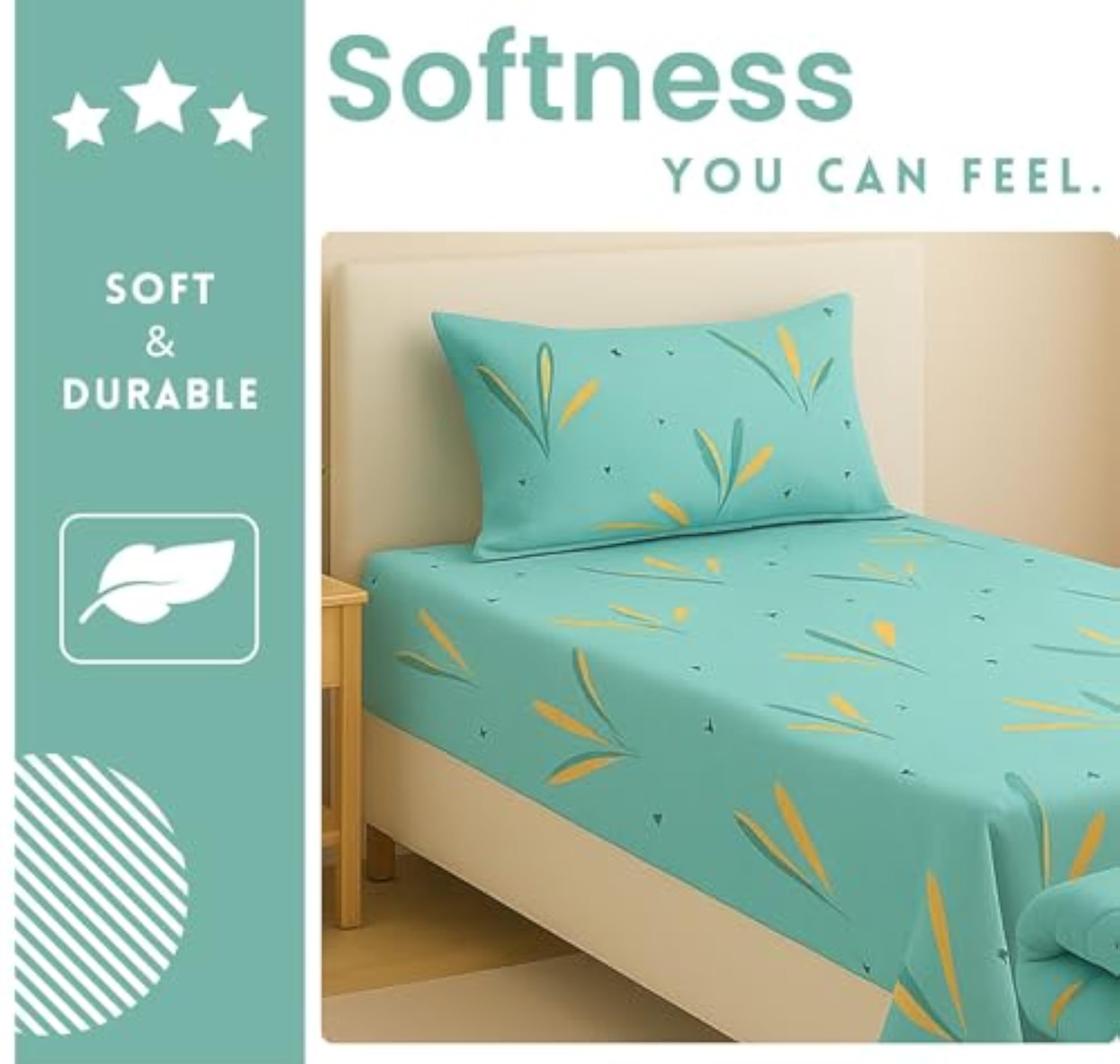 3 Piece Bedding Set with Bedsheet, Pillow Cover & Comforter