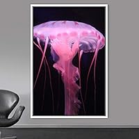 Framed Canvas Wall Art Jellyfish Bedroom Colorful Jellyfish Marine Life Multicolor Neon Photography Tropical - 16x24 inches