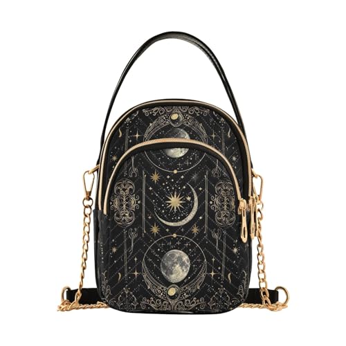 RPLIFE Celestial Moons Quilted Shoulder Bag Crossbody Handbag with Chain Strap, Small Women's Travel Purse
