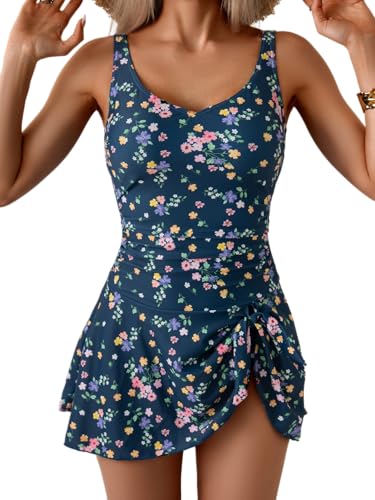 Image of Aidonger One Piece Swim Dress Swimsuits for Women Tummy Control Swimdress Skirt Bathing Suit