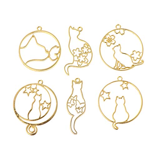 BURAN 6 Pcs/ensemble Cadre En Métal DIY Bijoux Collier Pendentif Or Chaton Chat Mignon Cadres Creux UV Résine Époxy Outils Accessoires Décoration À La Main Cover
