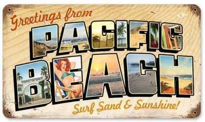 Plaque en métal rétro vintage avec palmier, planche de surf, océan, plage pacifique, pour maison, bar, cuisine, pub, décoration murale 30,5 x 20,3 cm