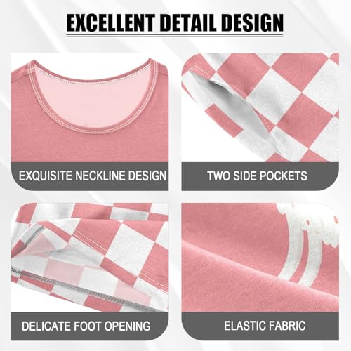 Checkerboard Plaid Crowned Llama Pink Pajama Set Short Sleeve PJ Set Cotton Summer Pajamas Sleepwear Soft 5Y4