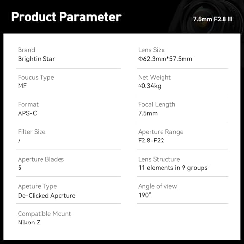 Image of Brightin Star 7.5mm F2.8 III Ultra Wide Angle Fisheye Lens for Nikon Z Mount Mirrorless Cameras, Manual Focus Prime APS-C Lens Fit for Z-6II, Z-7II, Z5, Z50, Z9, Z50, Z-FC, Z30