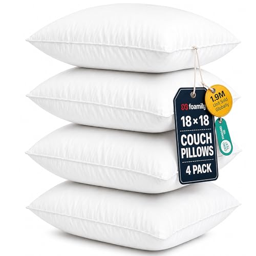 Foamily Couch Pillows Inserts 18x18 (Set of 4) Premium Decorative