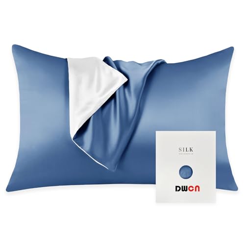 DWCN シルク枕カバー 片面カイコシルク エンベロープ式 敏感肌対応 抗菌防臭 美髪・美肌 乾燥防止 静電防止 四季通用 洗濯可能 ギフト用 1枚 (ライトブルー, 50×70cm)
