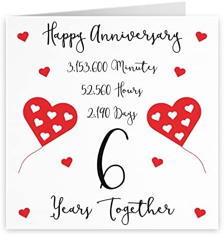 Hunts England 6th Wedding Anniversary Card - 6 Years Together - Happy Anniversary - Timeless Collection - Standard - 148 x 148 mm