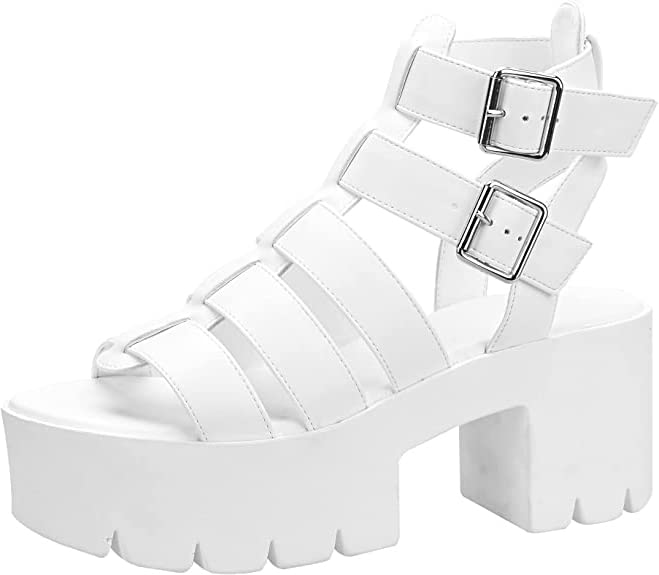 Photo 1 of READYSALTED Women's Cleated Chunky Platform Sandals in Open Toe Ankle Strap Block Heel(JAFFA) 6 Jaffa21-white