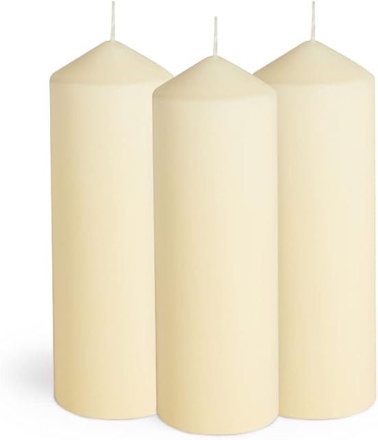 WINSOME 100hours Pillar Candle Set Of 3- Unscented Tall Non Drip Church Candles - Ideal As Ivory/Cream Dinner Candles, Christmas Large Pillar Candles and Household Candles Pack