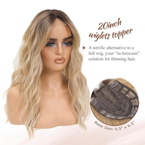 Ms Taj Hair Topper for Women with Thinning Hair Clip in 20inch Buttery Blonde with Highlights Long Wavy Curly Synthetic Hair Toppers for White HairRoots Cover Changing Hairstyle Add Volume and length - Image 2