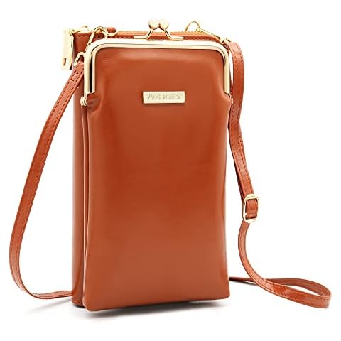 ANDOILT Small Crossbody bags Cell Phone Purses for Women Shoulder Travel Pouch Handbag Wallet with Credit Card Slots Brown Cover