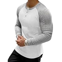 Muscle Cmdr Maglia Uomo Maniche Lunghe,Maglia Termica Uomo Manica Lunga,Cotone Camicie Muscolari Slim Fit(Bianco & Grigio/XL)