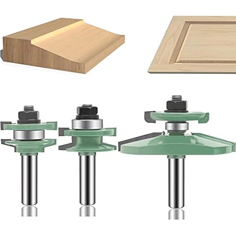 OLETBE Router Bit Set 3 PCS 1/2-Inch Shank Round Over Raised Panel Cabinet Door Rail and Stile Router Bits, Woodworking Wood Cutter, Table Carbide Groove Tongue Milling Tool (Green) Cover