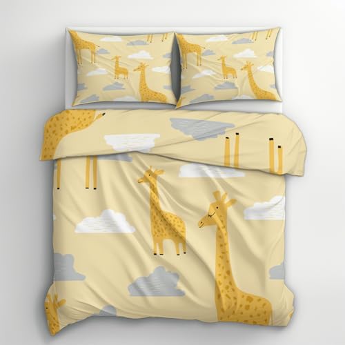 Housse de couette girafe 220x240 cm avec 2 taies d'oreiller lit 2 personnes