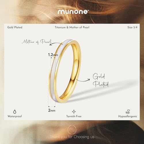 2mm Mother of Pearl Inlay Titanium Wedding Band Ring Women Gold Silver Shell Stackable Engagement Anniversary Bands Waterproof2