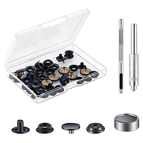 Press Studs Cap Button, MSDADA Stainless Steel Snap Fasteners Kit with Hand Fixing Tools, Instant Metal Buttons No-Sew Clips Snap for Bags, Jeans, Clothes, Fabric, Leather Craft (Black, 10) Cover