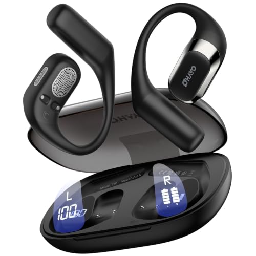OHAYO Open Ear Kopfhörer Komfortabel, Bluetooth Kopfhörer Sport, 40h Wiedergabe, Fester Halt, Starker Bass, Kopfhörer Kabellos mit ENC Noise Cancelling Mic, Digital Display, IPX6 Wasserdicht