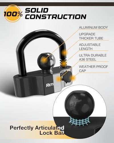 Image of RETRUE Universal Coupler Lock Trailer Locks Ball Hitch Trailer Hitch Lock Adjustable Security Heavy-Duty Steel Fits 1-7 /8 Inch, 2 Inch, 2-5 /16 Inch Couplers Black