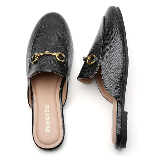 Image of Minorsu Buckle Mules for Women Flats Loafers Shoes for Work Office Business