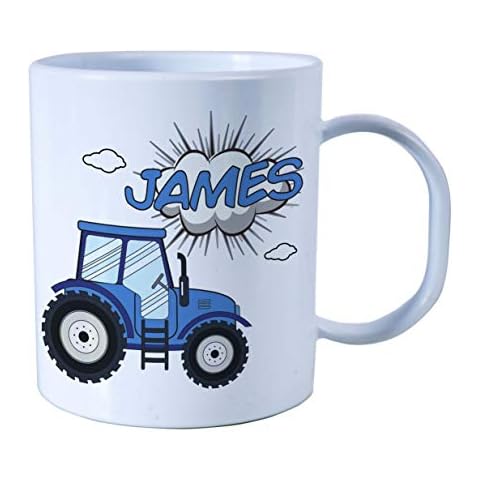 The Supreme Gift Company Personalised Blue Tractor Unbreakable Cup - BPA Free Kids Drinks Juice Mug Cover