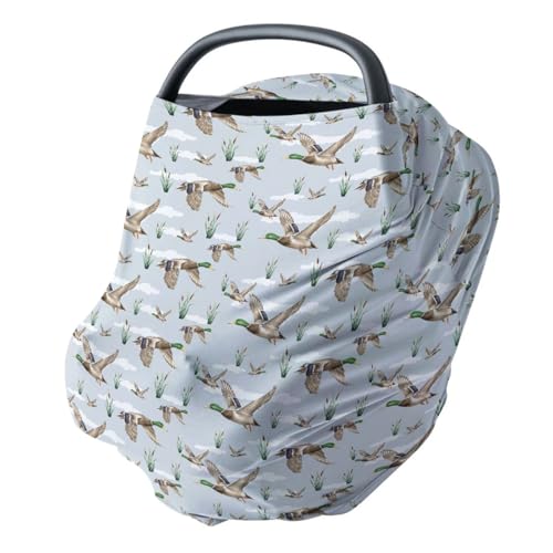 HawSkgFub Mallard Duck Hunting 5-in-1 Car Seat Cover for Baby Boy Girl Gift, Blue Wild Animal Hunter Reed Privacy Breastfeeding Nursing Cover, Newborn...