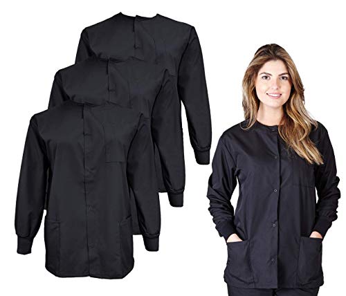 Natural Uniforms Women's Lightweight Warm Up Jacket Pack of 3 Set (Small, Black)