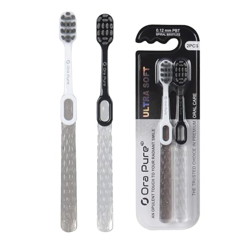 OraPure Ultra Soft Toothbrush for Adults with Sensitive Gums | Selene Nano Silk Spiral Bristles | Manual Toothbrush with Ergonomic Handle for Gentle Deep Cleaning