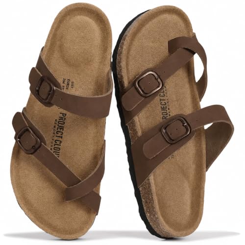 Image of Project Cloud 100% Genuine Leather Womens Sandals -Lightweight Womens Slides Memory Foam Insole & Cork Footbed Sandals Women - Non-Slip Beach Essentials Summer Sandals for Women 2026 (Lian)