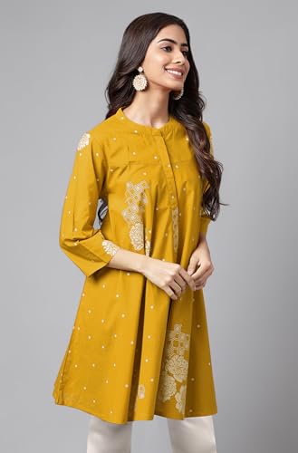 Image of Janasya Women's Pure Cotton Floral Printed Flared Tunic