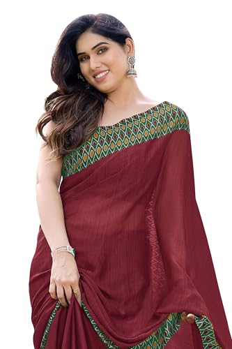 Image of MIRCHI FASHION Saree for Woman Chiffon Georgette Polka Dot Border | Plain Lightweight Women's Sari with Printed Pallu and Blouse Piece