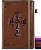CAGIE Leather Lined Journal Notebook for Men & Women, Debossed Cross, 320 Pages 100 GSM Thick Paper, A5 Hardcover Journaling Notebooks for Writing, 5.7'' X 8.3'' Diary, Brown