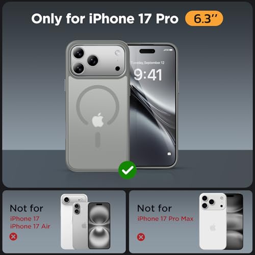 Image of Miracase Magnetic for iPhone 17 Pro Case 6.3 inch with Screen Protector, [Compatible with MagSafe] Military-Grade Protection, Anti-Fingerprint, Slim Thin Phone Case for 17 Pro Cover, Gray