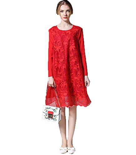 Robe en mousseline de soie haut de gamme YALI avec dentelle fine et laine