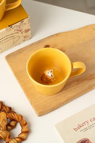 Image of DIHOclub Dog Coffee Cup Hidden Ceramic Animal Inside Mug,Cute Cartoon Handmade Figurine Mugs,Holiday and Birthday Gift for Coffee Milk Tea Lovers,12 Oz(yellow)