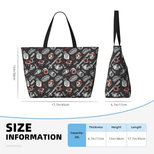 Large Beach Bags Water-resistant Sandproof - Japanese Sushi Hashi Cute Beach Tote Bags for Women with Zipper2
