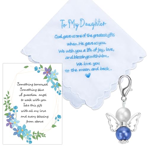 MKISHINE Something Blue Handkerchief for Bride - Angel Gift, Wedding Bouquet Clip