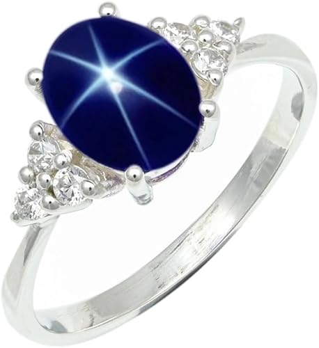 SILVERNROCK Blue Sapphire Linde Star Lab Grown Gemstone Band Ring Men & Women Ba