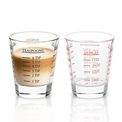 Shot Glasses Measuring cup Espresso Shot Glass Liquid Heavy Wine Glass 2 Pack 26-Incremental Measurement 1oz, 6 Tsp, 2 Tbs, 30ml (Black and Red)
