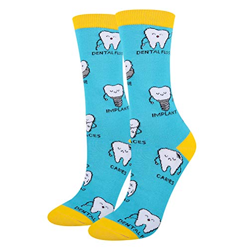 Women's Novelty Funny Teeth Dental Hygiene Crazy Tooth Caries Dentist Crew Socks