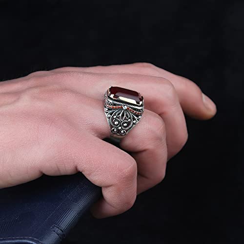 Paraiba Gemstone 925 Men Silver Ring with Garnet Stones, Handmade Mens Silver Ring,Turkish Man Silver Ring, Sterling Silver Ring for Men, Gift for Him, Boyfriend Gift4