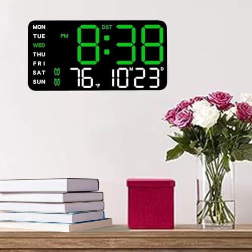 Image of DRUCILA 9''Large Digital Wall Clock, Led Alarm Clock with Big Digits, Date, Temperature, DST, Modern Decor Design for Desk,5-Level Brightness for Room, Bedroom, Gift, USB Powered Yougster and Elderly.